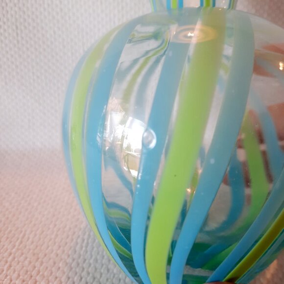 Vintage Blown Glass Swirl Vase, Blue and Green, 6 1/2"T - Picture 8 of 8